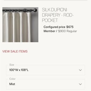 NWT Restoration Hardware Silk Dupioni drapery curtains 100x108 - Mist